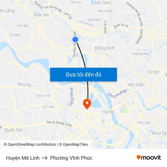 Huyện Mê Linh to Phường Vĩnh Phúc map