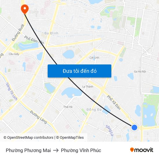 Phường Phương Mai to Phường Vĩnh Phúc map