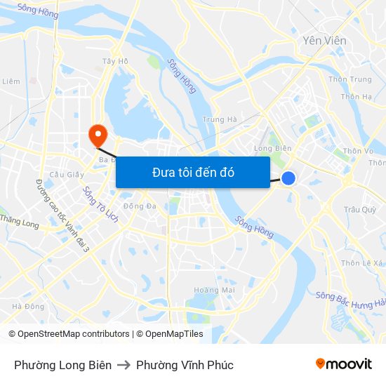 Phường Long Biên to Phường Vĩnh Phúc map