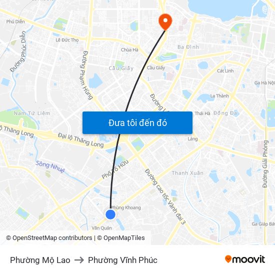 Phường Mộ Lao to Phường Vĩnh Phúc map