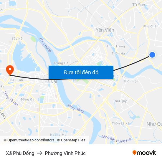 Xã Phù Đổng to Phường Vĩnh Phúc map