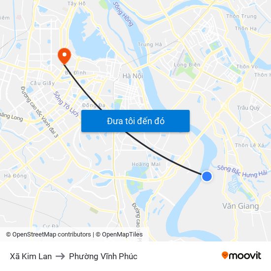 Xã Kim Lan to Phường Vĩnh Phúc map