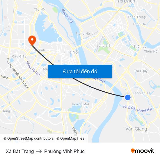 Xã Bát Tràng to Phường Vĩnh Phúc map