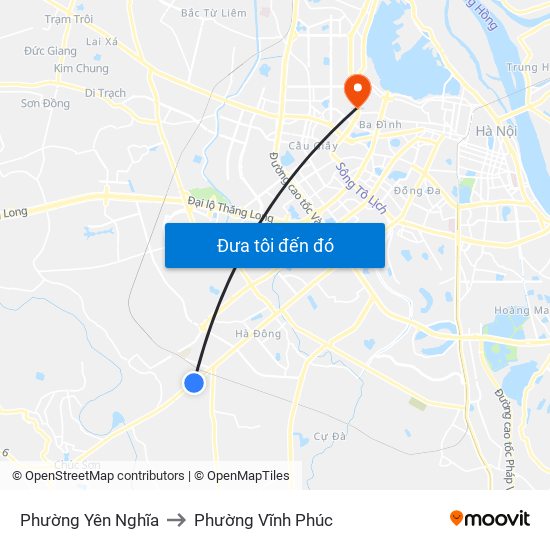 Phường Yên Nghĩa to Phường Vĩnh Phúc map