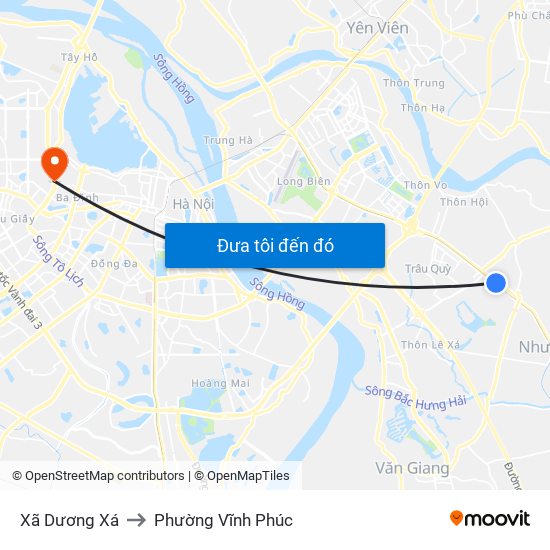 Xã Dương Xá to Phường Vĩnh Phúc map