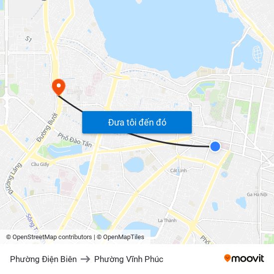 Phường Điện Biên to Phường Vĩnh Phúc map