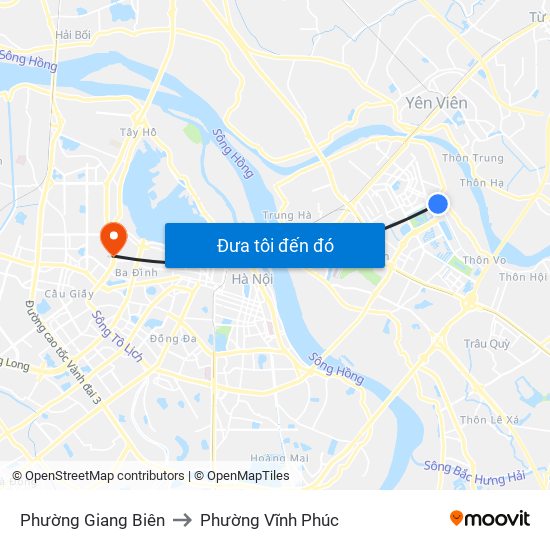 Phường Giang Biên to Phường Vĩnh Phúc map
