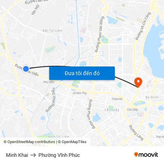 Minh Khai to Phường Vĩnh Phúc map
