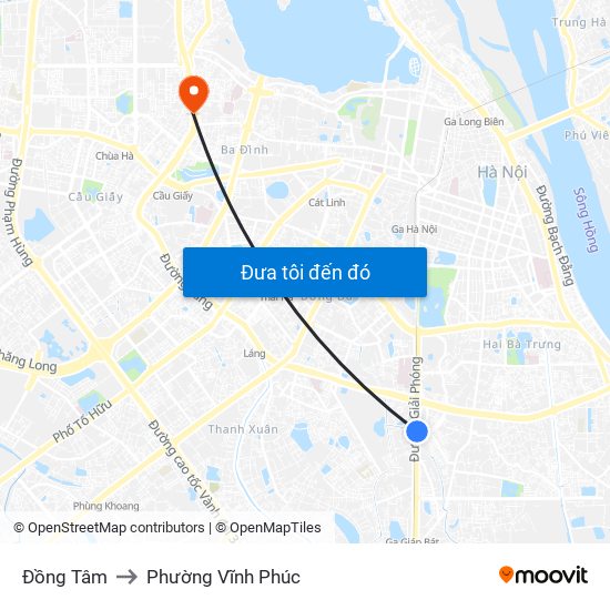 Đồng Tâm to Phường Vĩnh Phúc map