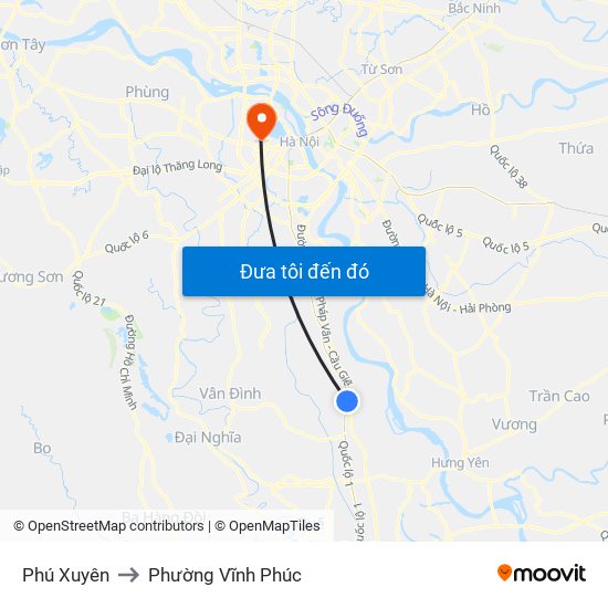 Phú Xuyên to Phường Vĩnh Phúc map