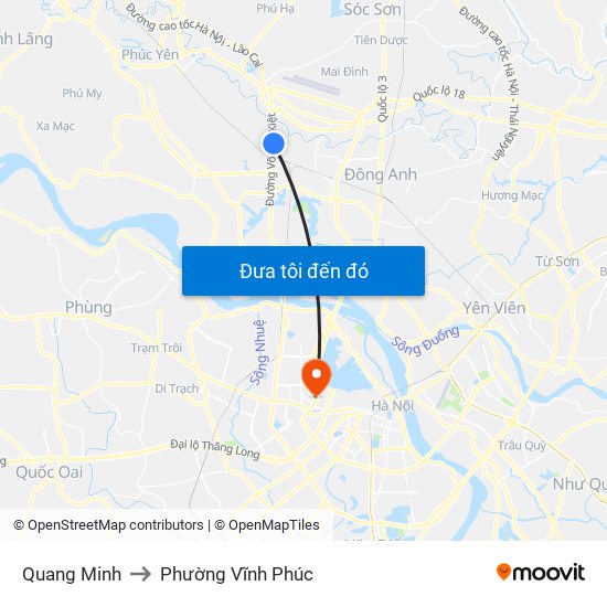 Quang Minh to Phường Vĩnh Phúc map