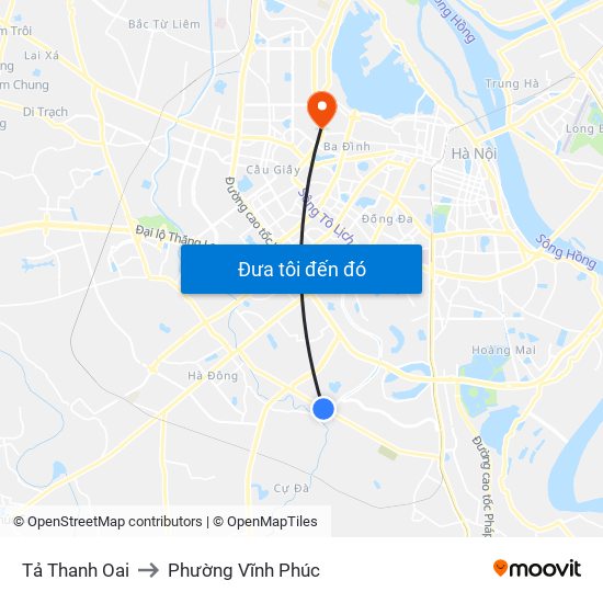 Tả Thanh Oai to Phường Vĩnh Phúc map