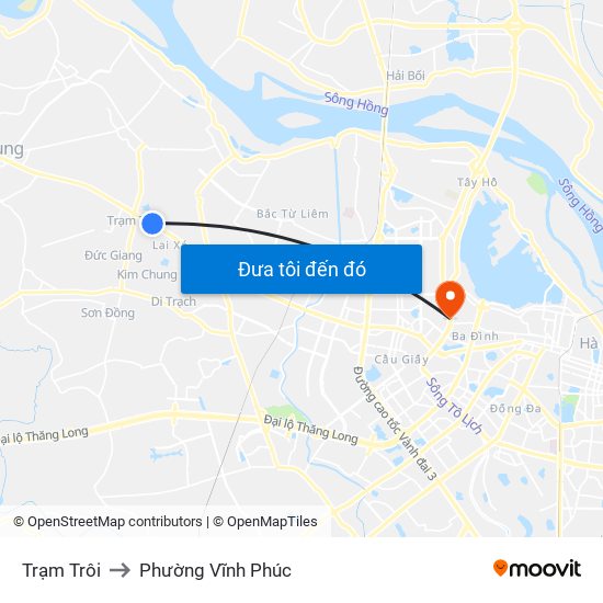 Trạm Trôi to Phường Vĩnh Phúc map