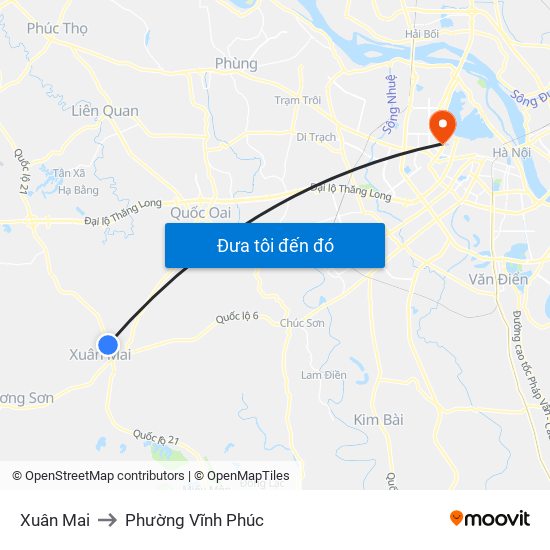 Xuân Mai to Phường Vĩnh Phúc map