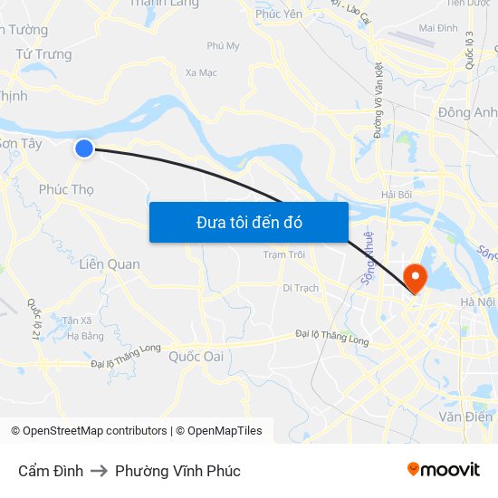 Cẩm Đình to Phường Vĩnh Phúc map