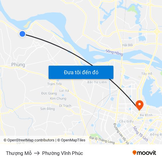 Thượng Mỗ to Phường Vĩnh Phúc map