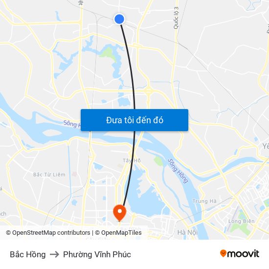 Bắc Hồng to Phường Vĩnh Phúc map