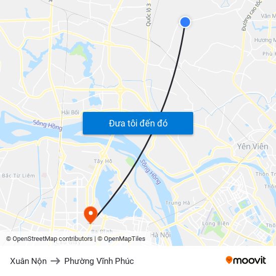 Xuân Nộn to Phường Vĩnh Phúc map