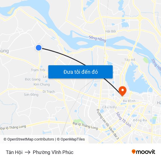 Tân Hội to Phường Vĩnh Phúc map
