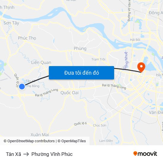 Tân Xã to Phường Vĩnh Phúc map