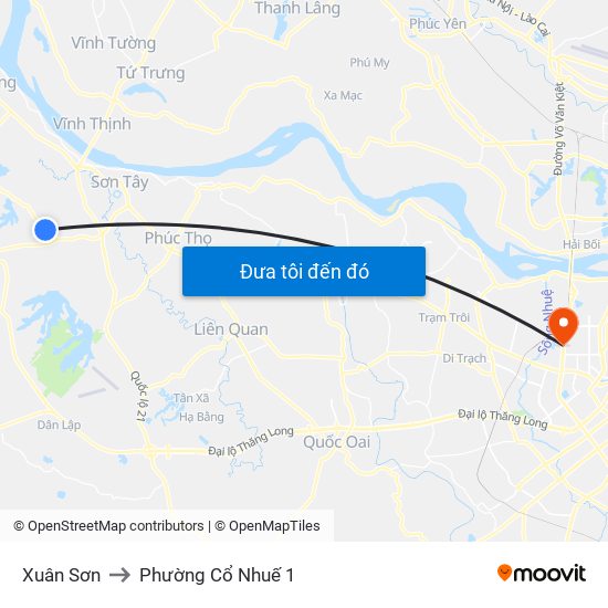 Xuân Sơn to Phường Cổ Nhuế 1 map
