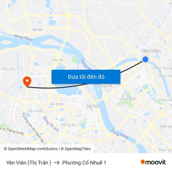 Yên Viên (Thị Trấn ) to Phường Cổ Nhuế 1 map