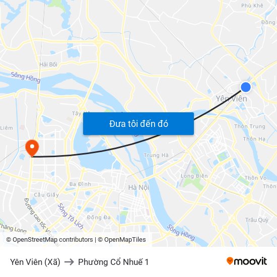 Yên Viên (Xã) to Phường Cổ Nhuế 1 map