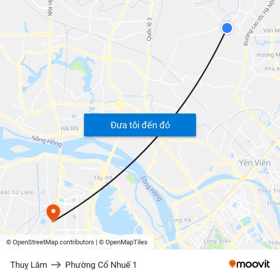 Thuỵ Lâm to Phường Cổ Nhuế 1 map