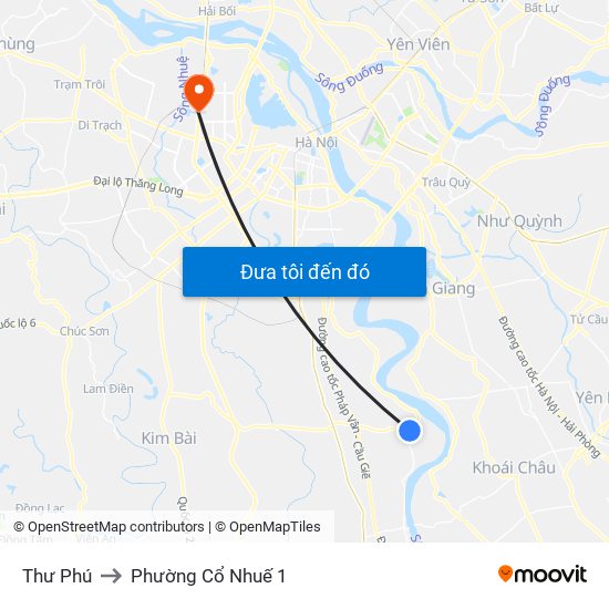 Thư Phú to Phường Cổ Nhuế 1 map