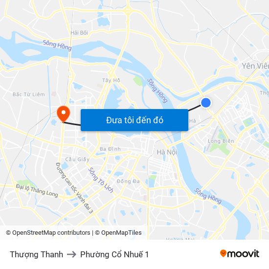 Thượng Thanh to Phường Cổ Nhuế 1 map