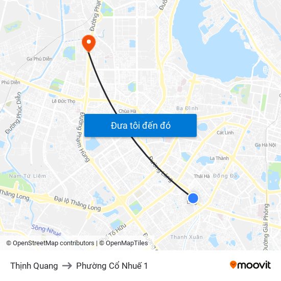Thịnh Quang to Phường Cổ Nhuế 1 map