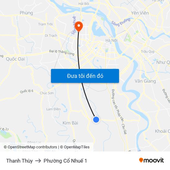 Thanh Thùy to Phường Cổ Nhuế 1 map