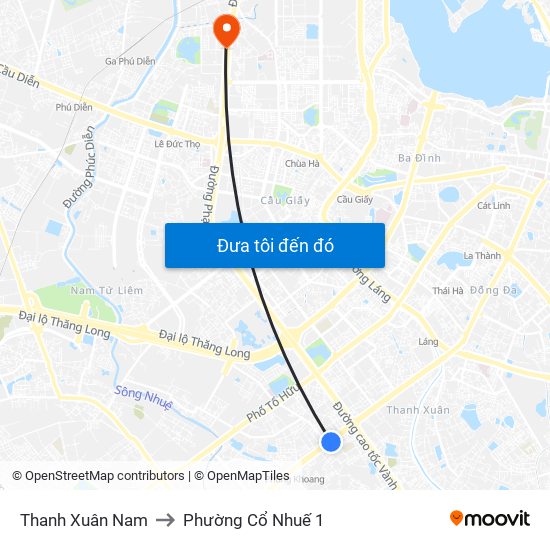 Thanh Xuân Nam to Phường Cổ Nhuế 1 map
