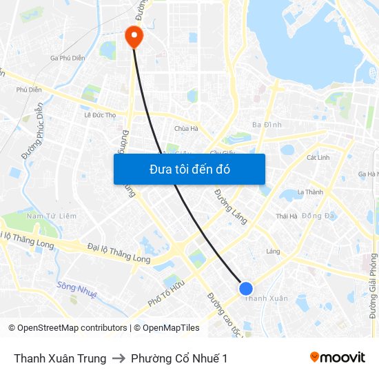 Thanh Xuân Trung to Phường Cổ Nhuế 1 map
