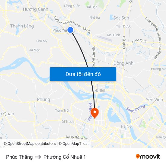 Phúc Thắng to Phường Cổ Nhuế 1 map