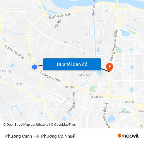 Phương Canh to Phường Cổ Nhuế 1 map