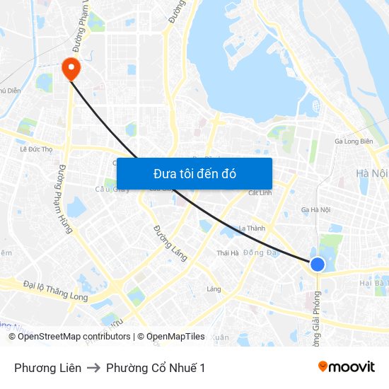 Phương Liên to Phường Cổ Nhuế 1 map