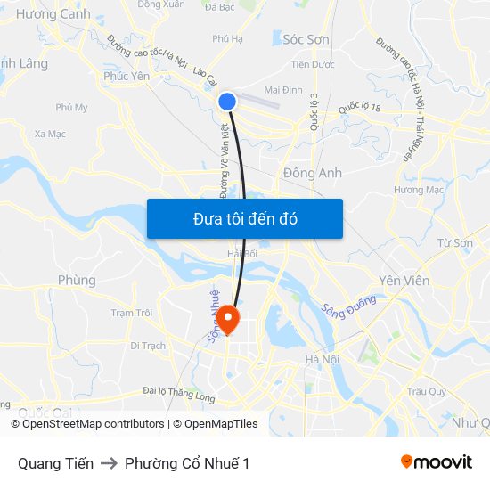 Quang Tiến to Phường Cổ Nhuế 1 map