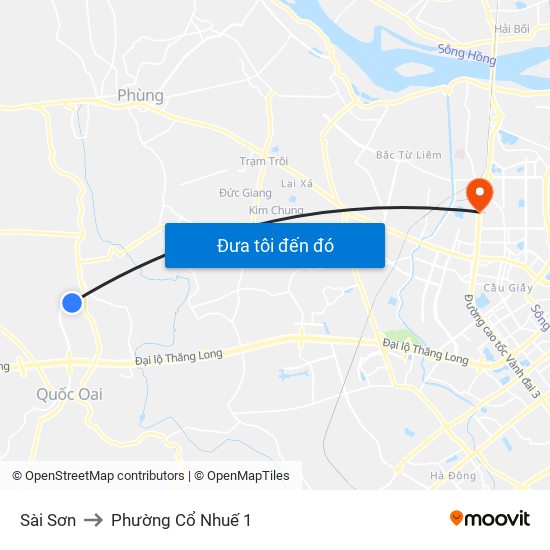 Sài Sơn to Phường Cổ Nhuế 1 map
