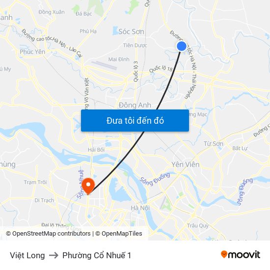 Việt Long to Phường Cổ Nhuế 1 map