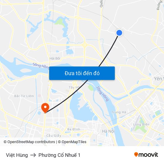 Việt Hùng to Phường Cổ Nhuế 1 map