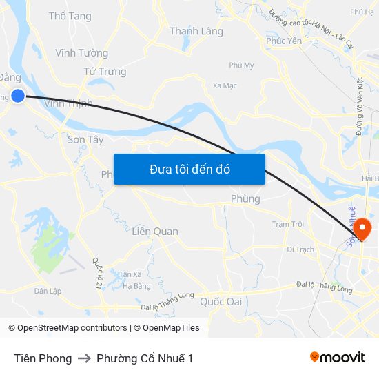 Tiên Phong to Phường Cổ Nhuế 1 map