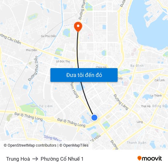 Trung Hoà to Phường Cổ Nhuế 1 map