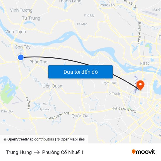 Trung Hưng to Phường Cổ Nhuế 1 map