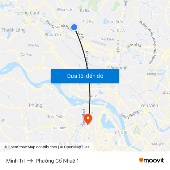 Minh Trí to Phường Cổ Nhuế 1 map