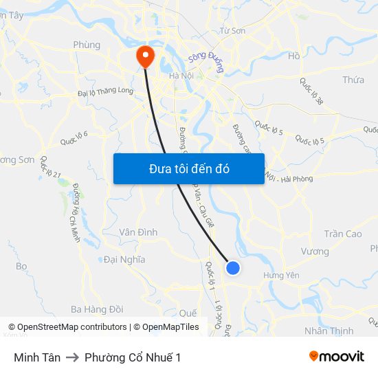 Minh Tân to Phường Cổ Nhuế 1 map