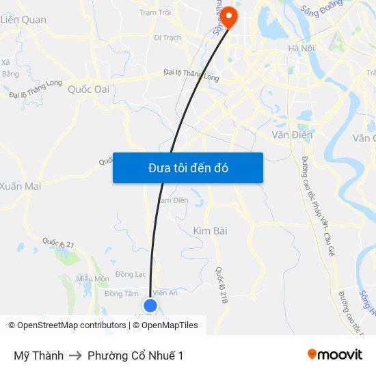 Mỹ Thành to Phường Cổ Nhuế 1 map