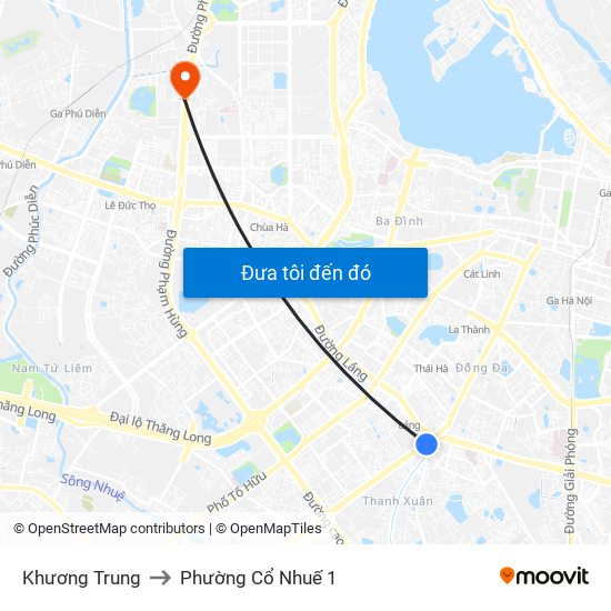 Khương Trung to Phường Cổ Nhuế 1 map