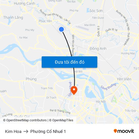 Kim Hoa to Phường Cổ Nhuế 1 map
