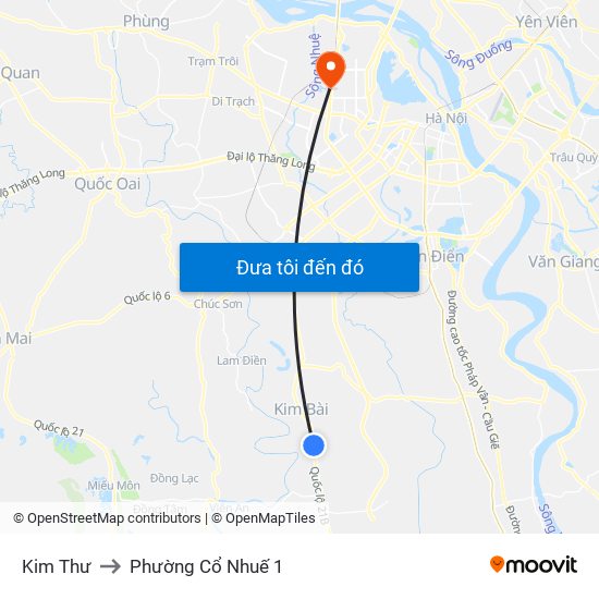 Kim Thư to Phường Cổ Nhuế 1 map